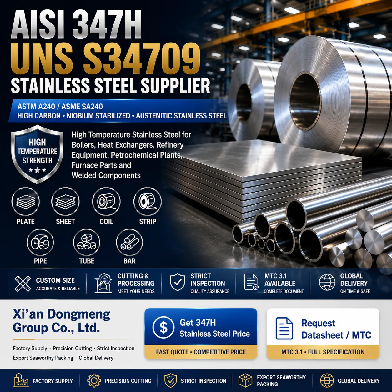 AISI 347H / UNS S34709 Keluli Tahan Karat